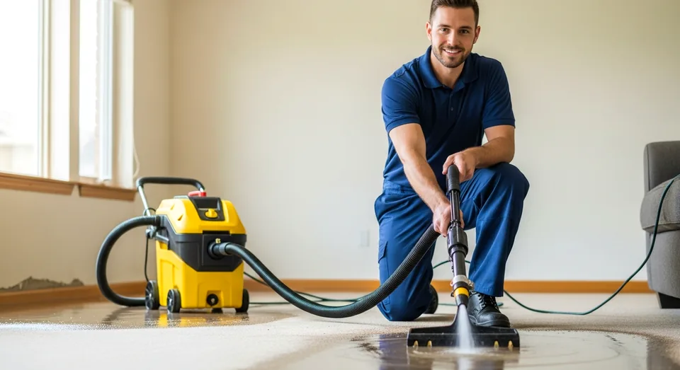 Water Damage Restoration professional at work in Cambridge